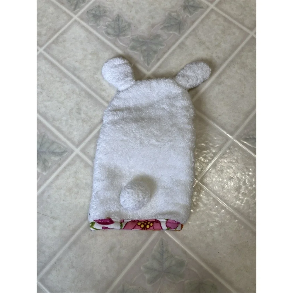 Vera Bradley Bath Mitt LILLI BELL Baby Girl Embroidered Rabbit Face White Pink